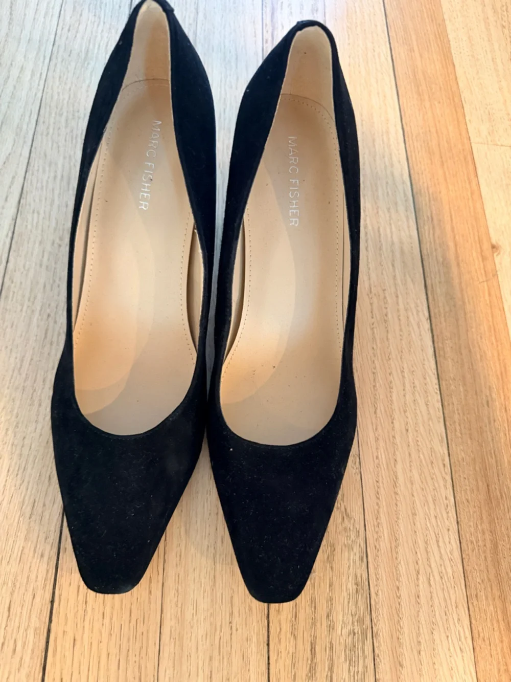 Black Suede Pointed Block Heel Pumps